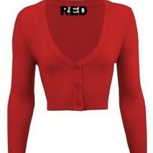 Women's Cropped 3/4 Sleeves Cardigan Sweater Red